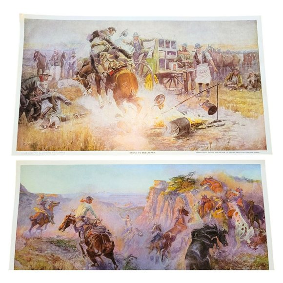 Charles M. Russell Art Prints Bronc to Breakfast + Wild Horse Hunters LI510 - Picture 2 of 7